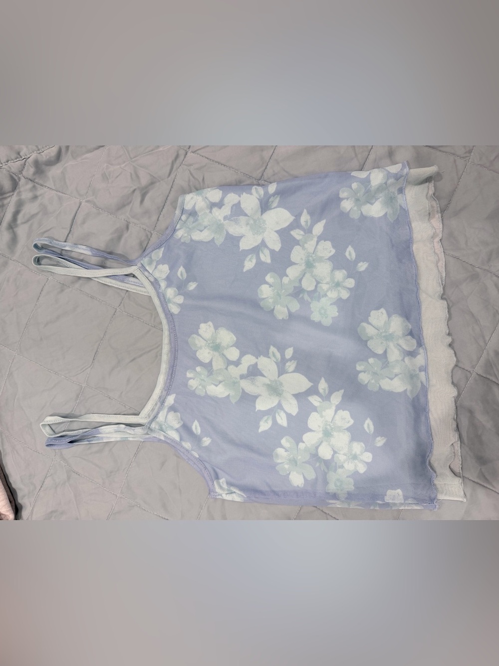 Ardene Blue Floral Mesh 2-Piece Set Crop Cami Top & Mini Skirt Size M